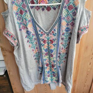Johnny Was Boho Open Shoulder Top